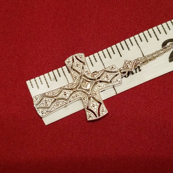 Cross diamond filigree necklace 925 SS - Picture 3 of 7